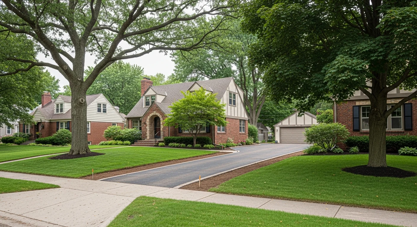 A well-maintained Rochester home with mature landscaping and clear driveway in a residential neighborhood.